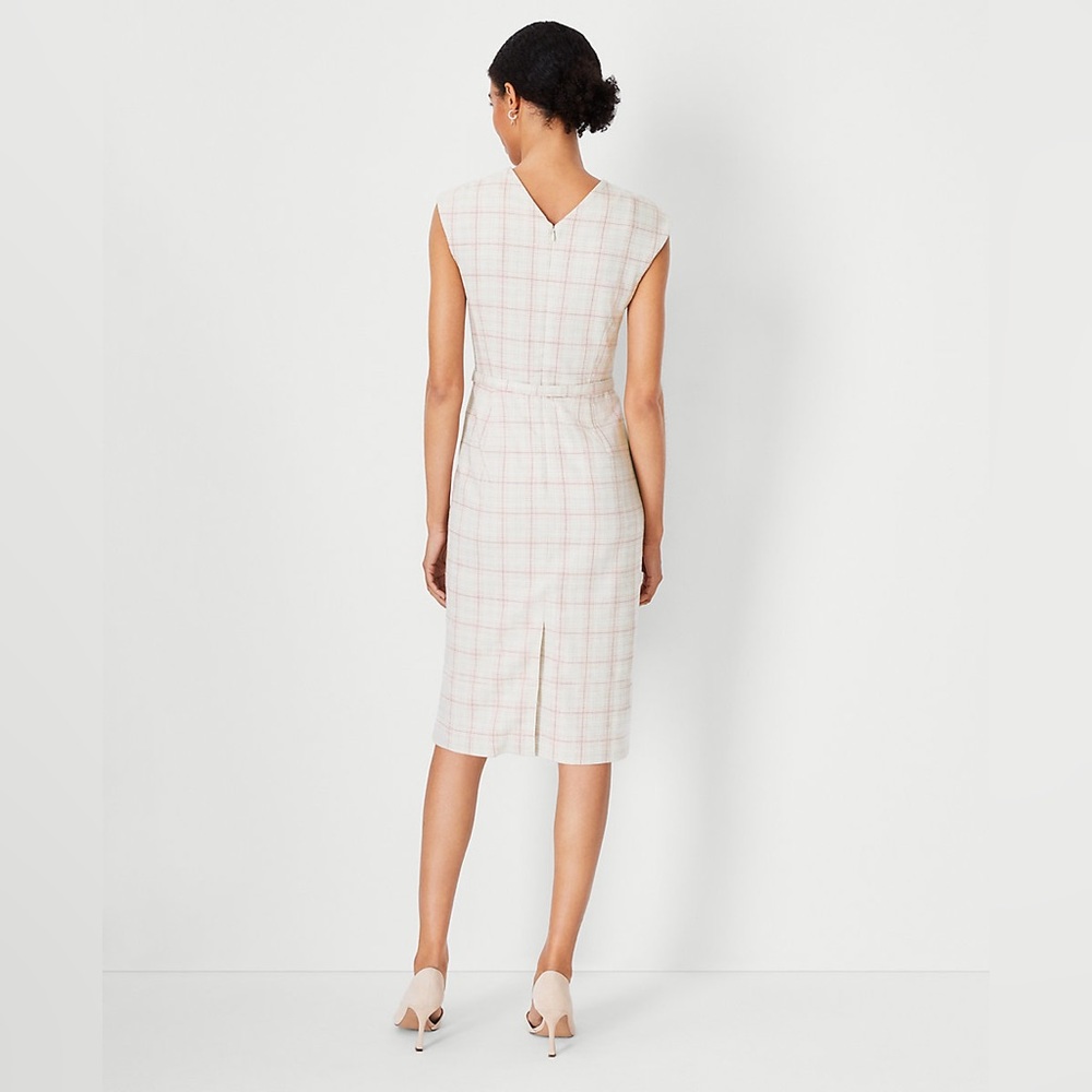 Ann Taylor- The Belted V-Neck Sheath Dress in Plaid - Rose Bloom